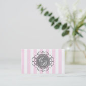 Carte de visite de la boutique chic à rayures rose (Debout devant)