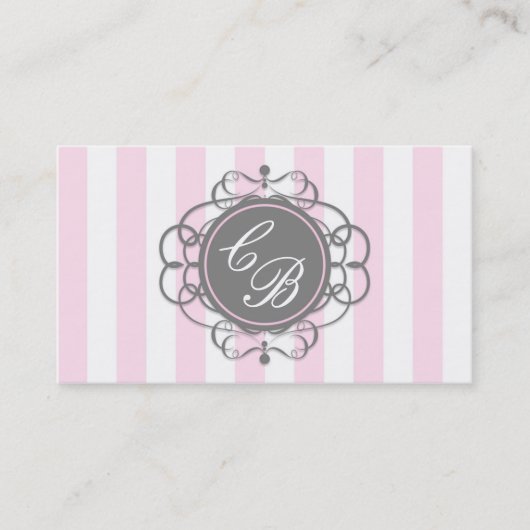 Carte de visite de la boutique chic à rayures rose (Devant)