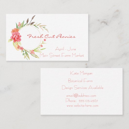 Carte de visite de la couronne de fleurs (Devant / Derrière)