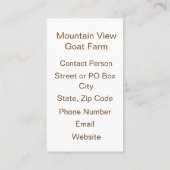 Carte de visite de la ferme de chèvres sur mesure (Dos)