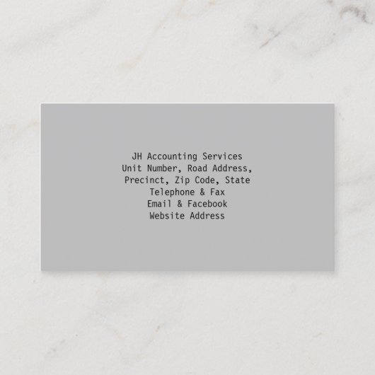 Carte de visite de la feuille de calcul comptable (Dos)