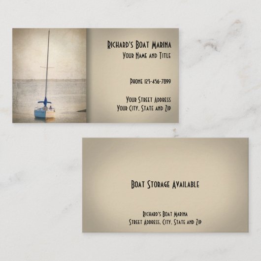 Carte de visite de la marina de vente de bateaux (Devant / Derrière)