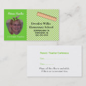 Carte de visite de la photo du professeur vert et (Devant / Derrière)