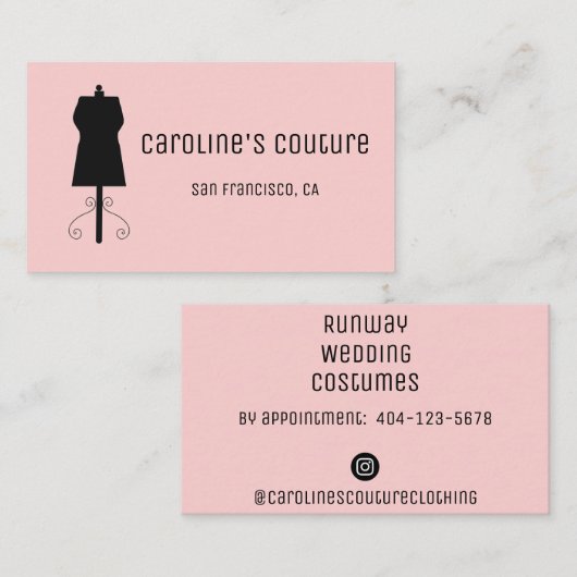 Carte de visite de la robe de couture (Devant / Derrière)