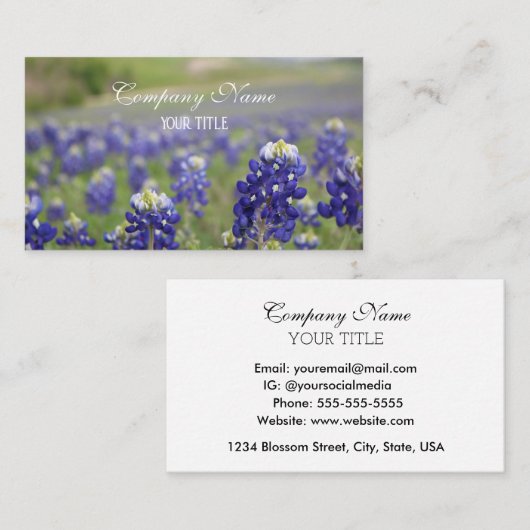 Carte de visite de la société Bluebonnets Texas (Devant / Derrière)