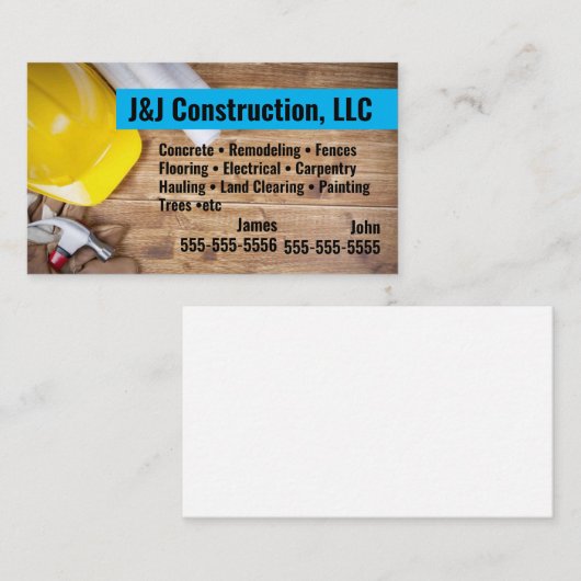 Carte de visite de la société de construction (Devant / Derrière)