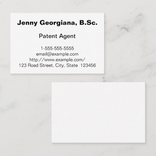 Carte de visite de l'agent de brevets simple et mi (Devant / Derrière)