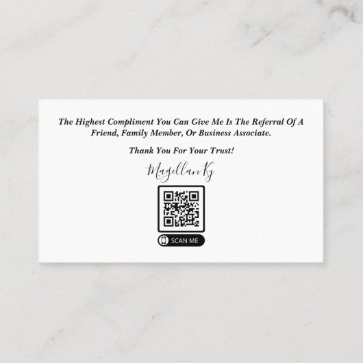 Carte de visite de l'agent de prêt (Dos)