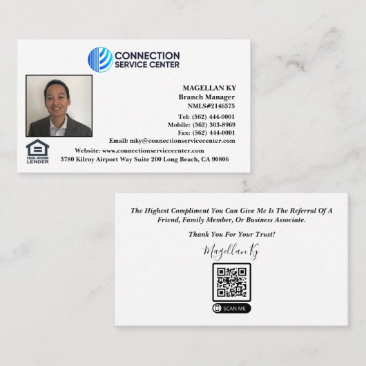 Carte de visite de l'agent de prêt (Devant / Derrière)