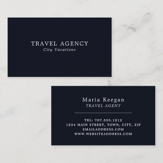 Carte de visite de l'agent de voyage simple et mod (Devant / Derrière)