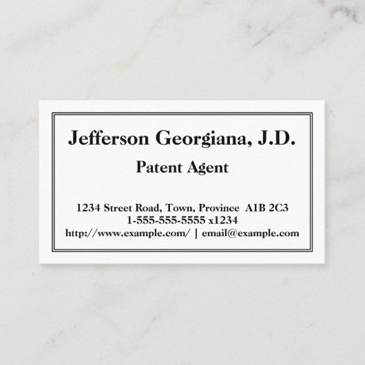 Carte de visite de l'agent des brevets traditionne (Devant)