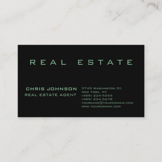 Carte de visite de l'agent immobilier Black Green (Devant)