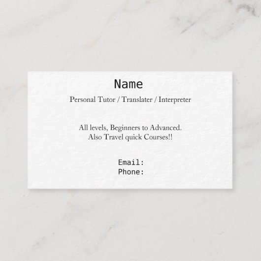 Carte de visite de langue (Dos)