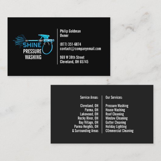 Carte de visite de lavage à pression d'eau (Devant / Derrière)