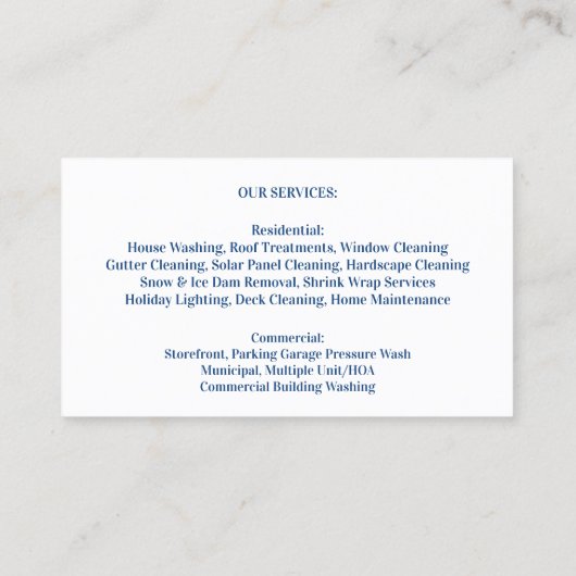 Carte de visite de lavage à pression d'eau (Dos)