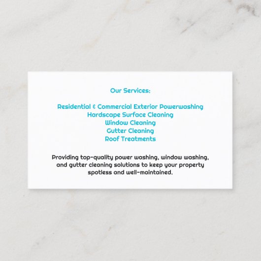 Carte de visite de lavage à pression d'eau (Dos)