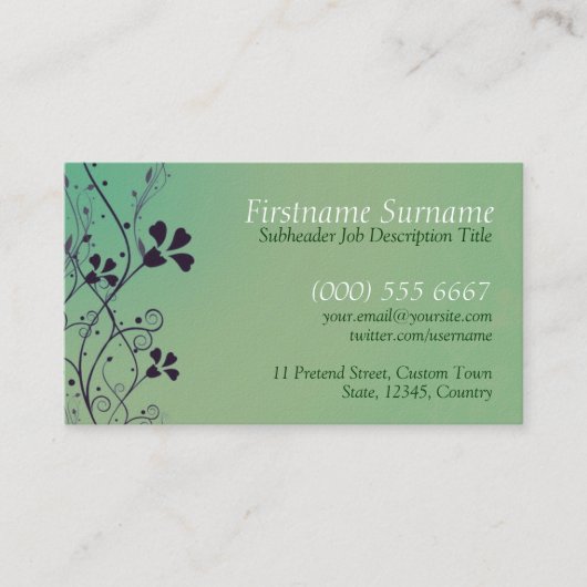 Carte de visite de lavage vert floral (Devant)
