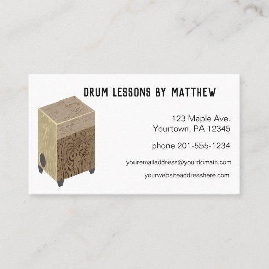 Carte de visite de leçons de musique de tambour de (Devant)