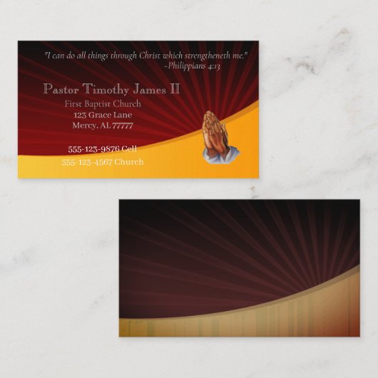 Carte de visite de l'église et du pasteur (Devant / Derrière)