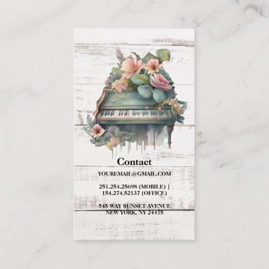 Carte de visite de l'enseignant de piano rustique  (Dos)