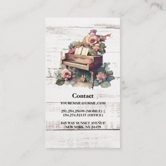 Carte de visite de l'enseignant de piano rustique  (Dos)
