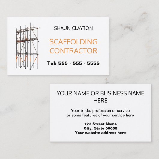 Carte de visite de l'entrepreneur de l'échafaudage (Devant / Derrière)
