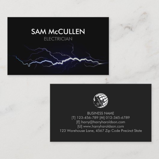 Carte de visite de l'entrepreneur en électricité (Devant / Derrière)