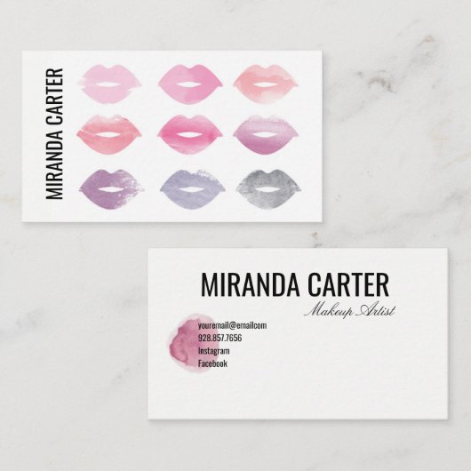 Carte de visite de lèvres d'aquarelle (Devant / Derrière)