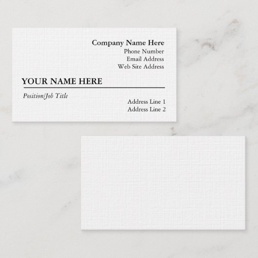 Carte de visite de lin blanc (Devant / Derrière)