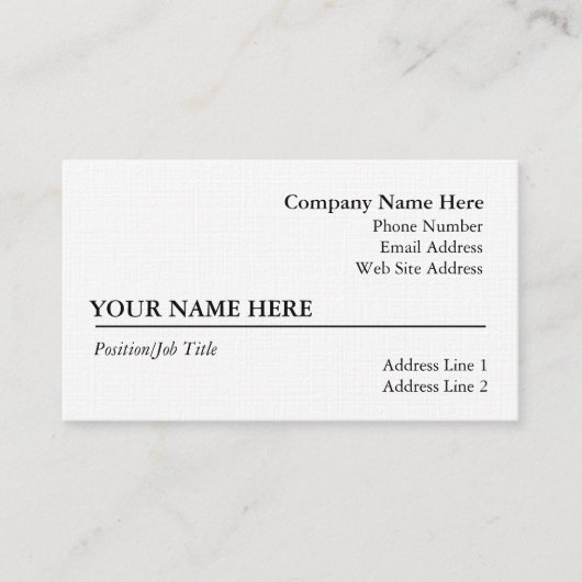 Carte de visite de lin blanc (Devant)