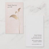 Carte de visite de lin rose feuille or simple (Devant / Derrière)