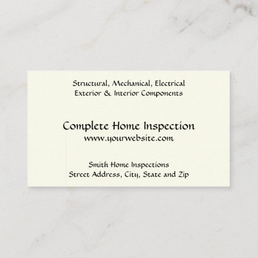 Carte de visite de l'inspecteur d'inspection à dom (Dos)