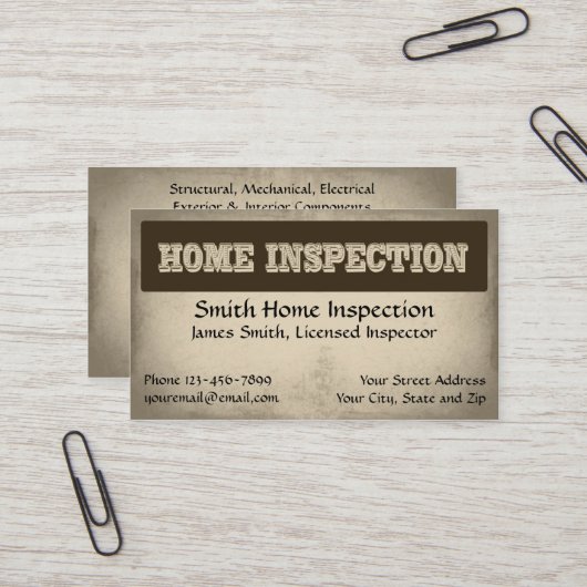 Carte de visite de l'inspecteur d'inspection à dom (Devant/Arrière en situation)