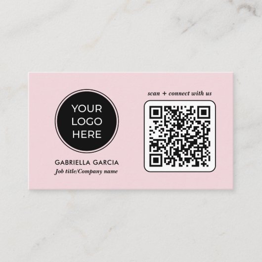 Carte de visite de logo de code QR minimal rose (Devant)