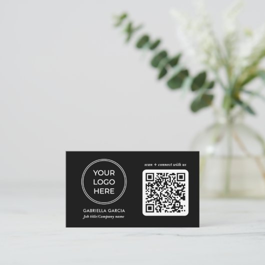 Carte de visite de logo de code QR noir moderne (Debout devant)