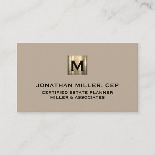 Carte de visite de logo initial de luxe beige (Devant)