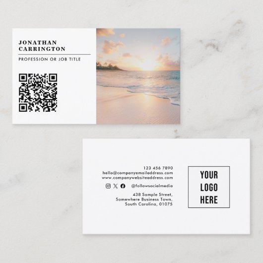 Carte de visite de logo photo du code QR moderne (Devant / Derrière)