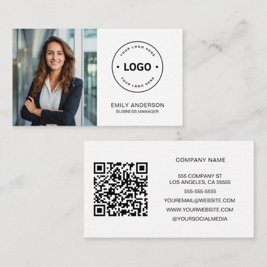 Carte de visite de logo photo personnalisé minimal (Devant / Derrière)