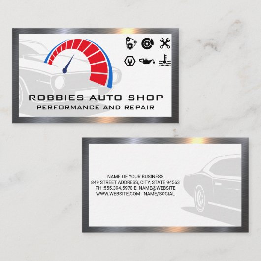 Carte de visite de logos de pièces d'auto Performa (Devant / Derrière)