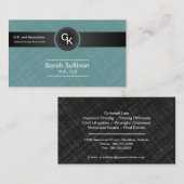 Carte de visite de loi - monogramme noir turquoise (Devant / Derrière)