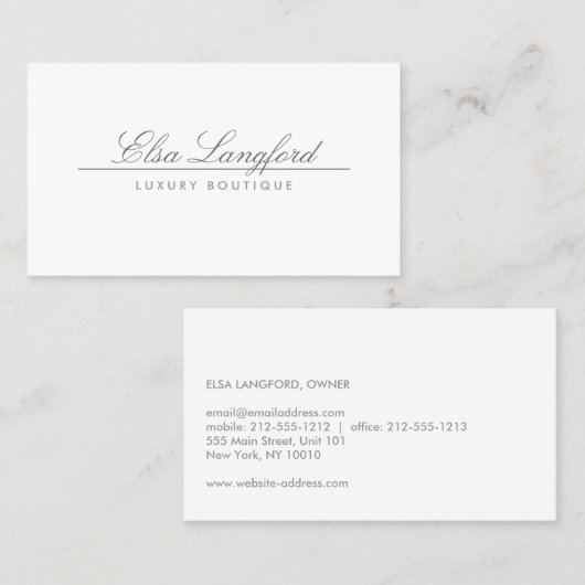 CARTE DE VISITE DE LUXE BLANC MODERNE (Devant / Derrière)