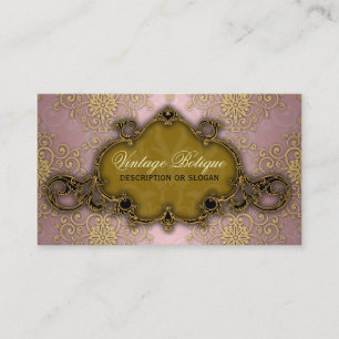 Carte de visite de luxe damassé rose et or pour bo