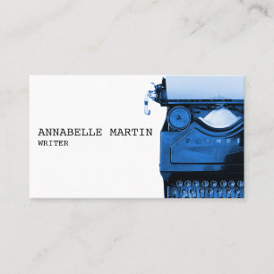 Carte de visite de machine à écrire en bleu fonc