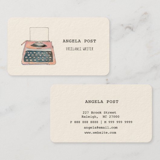 Carte de visite de machine à écrire rétro rose (Devant / Derrière)