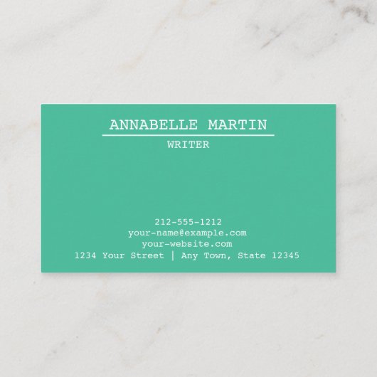 Carte de visite de machine à écrire Turquoise vint (Dos)