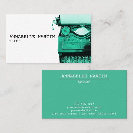 Carte de visite de machine à écrire Turquoise vint (Devant / Derrière)