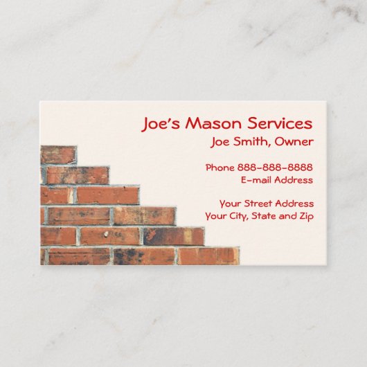 Carte de visite de maçonnerie Brick Mason (Devant)