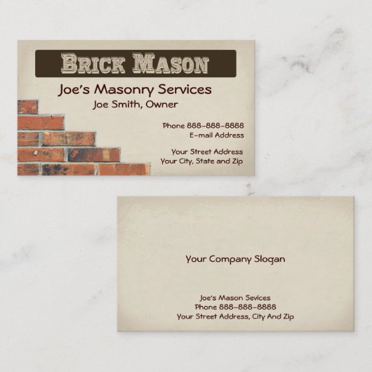 Carte de visite de maçonnerie Brick Mason (Devant / Derrière)