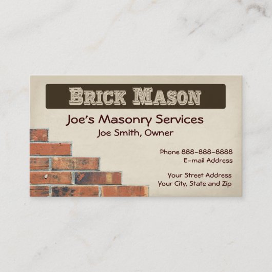 Carte de visite de maçonnerie Brick Mason (Devant)