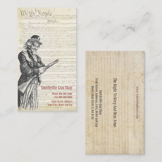 Carte de visite de magasin d'armes à feu (Devant / Derrière)